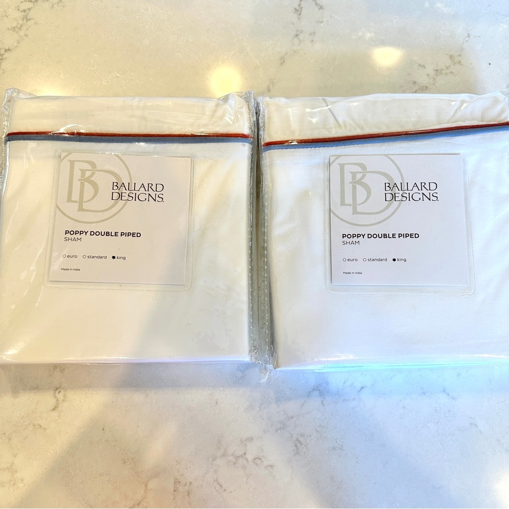 NEW Ballard Designs King Poppy Double Piped Sham Red White Blue Pillow Case